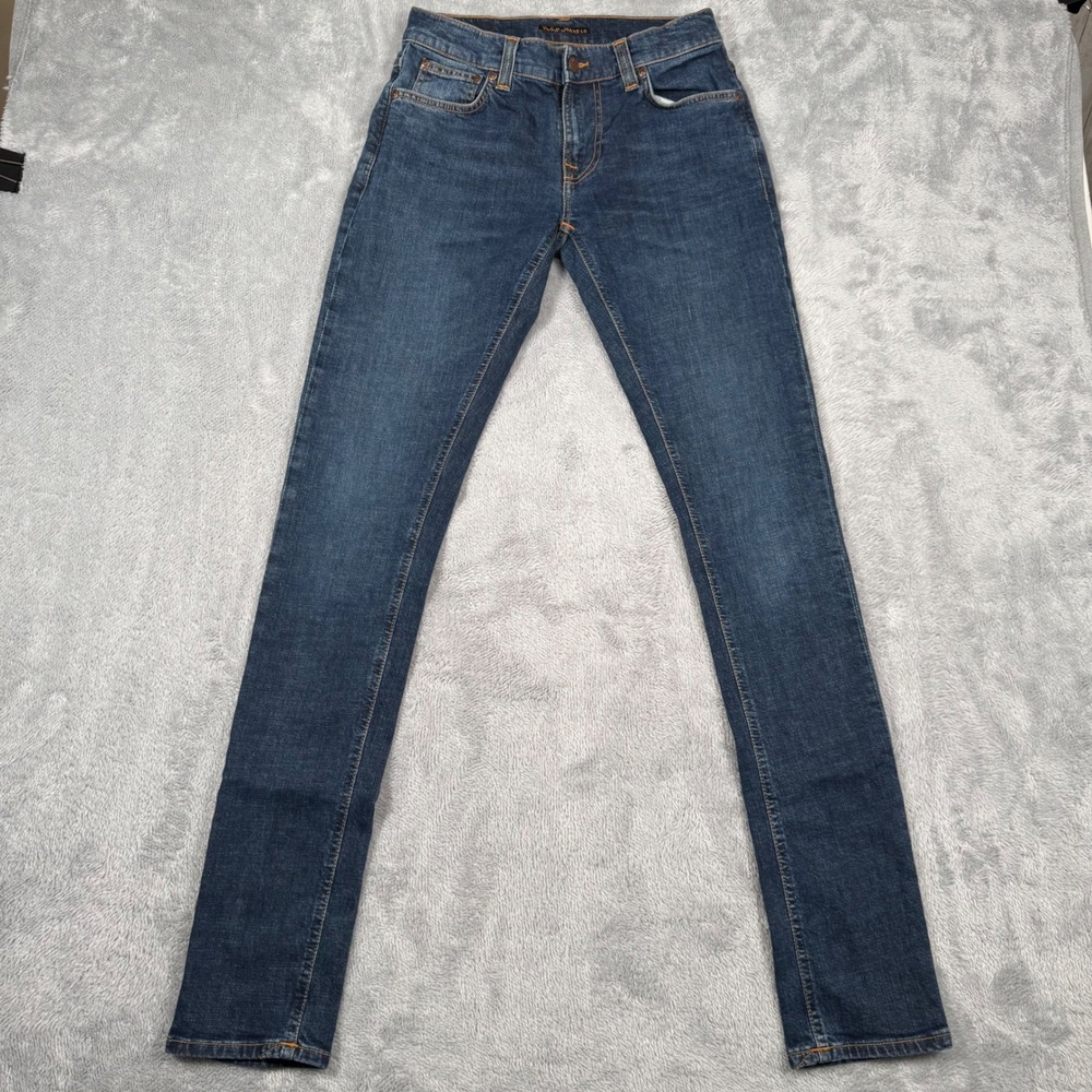Nudie Jeans Tight Terry Mens 30x34 Blue Dark Symbol Skinny Organic Cotton Denim